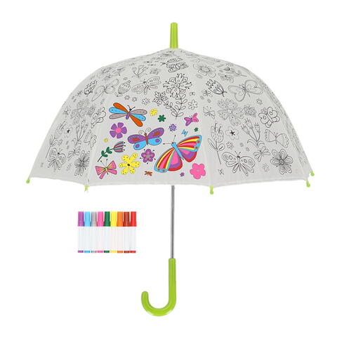 Children's Colour-In Umbrella and Pens Set Butterflies and Flowers